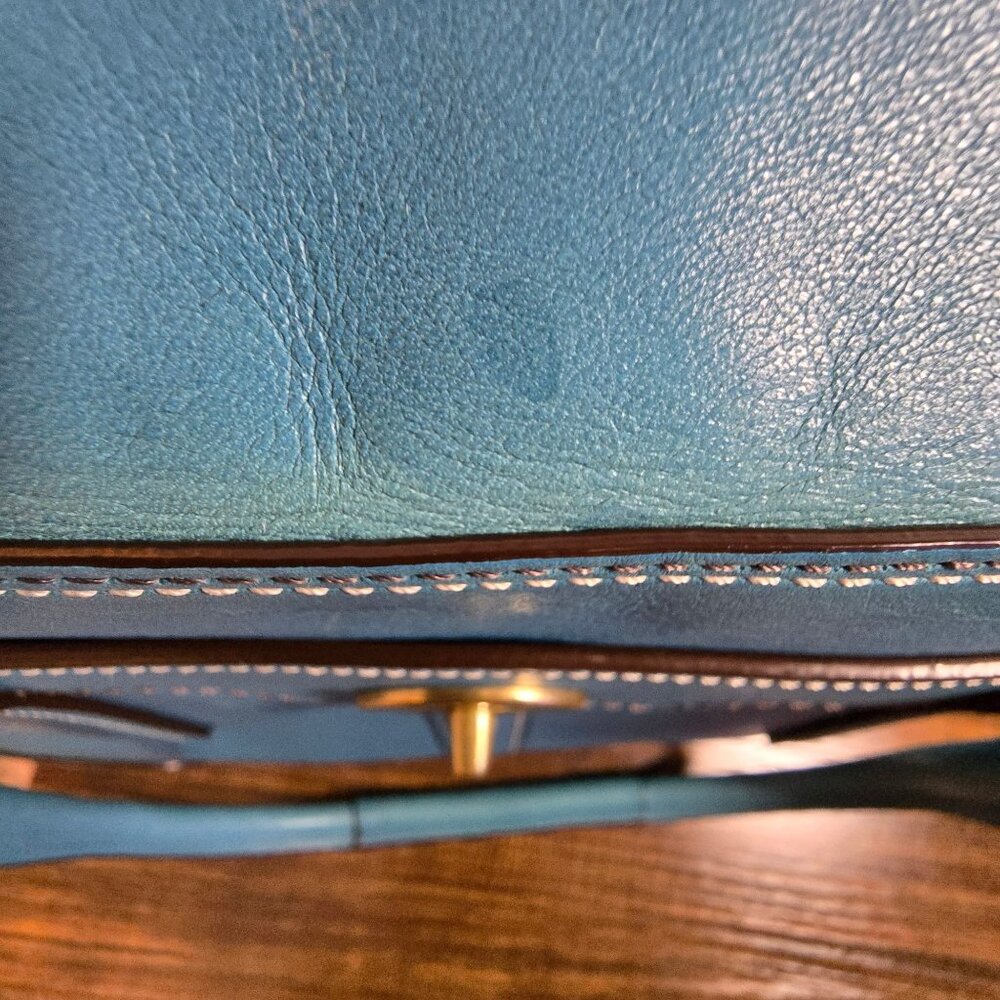 Vintage Coach Hampton Turn Lock Teal/Turquoise Leather Carry All Satchel Bag - Picture 15 of 16